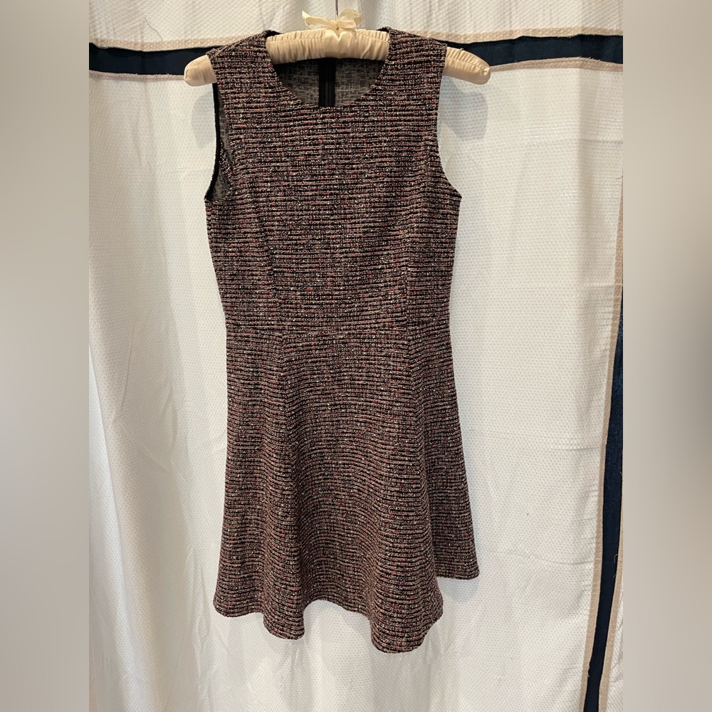 Theory Black and Red Tweed Sleeveless Dress Slightly Flared Skirt